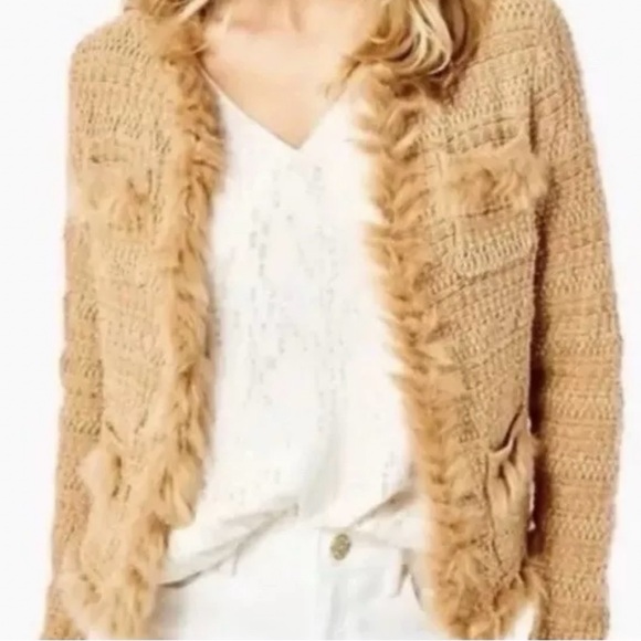 NWOT Lilly Pulitzer Preona Cardigan Sweater Sand Castle Metallic Size XL 🤎💛🤎 - Picture 7 of 10